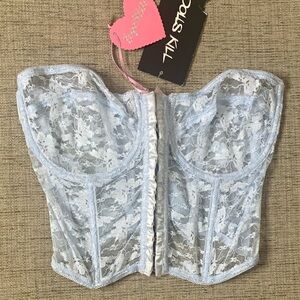 NWT DOLLS KILL Sugar Thrillz Iconic Goddess Lace Bustier in Blue, Size Large
